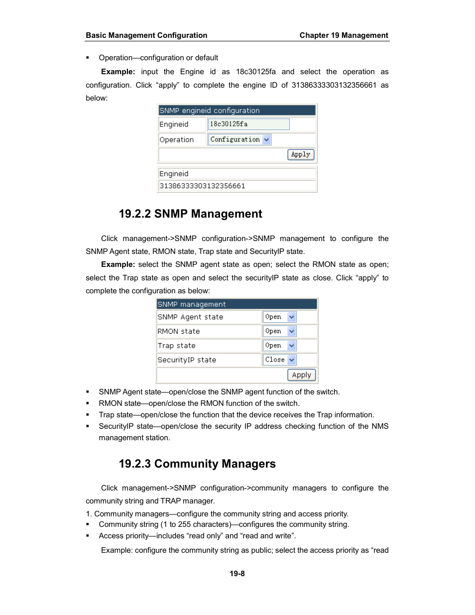 2 snmp management, 3 community managers | Amer Networks WS6028 Web GUI User Manual | Page 94 / 105