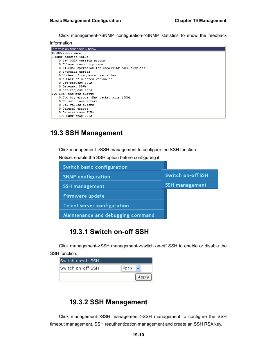3 ssh management, 1 switch on-off ssh, 2 ssh management | Amer Networks WS6028 Web GUI User Manual | Page 96 / 105