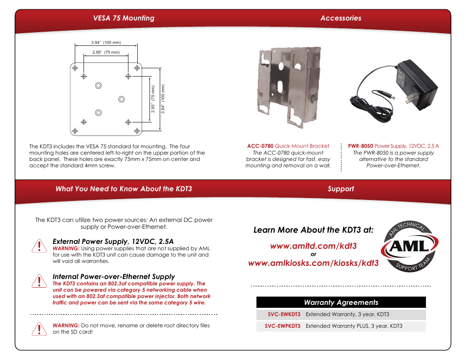 Back_no-scaling, Learn more about the kdt3 at | AML KDT3 User Manual | Page 2 / 2