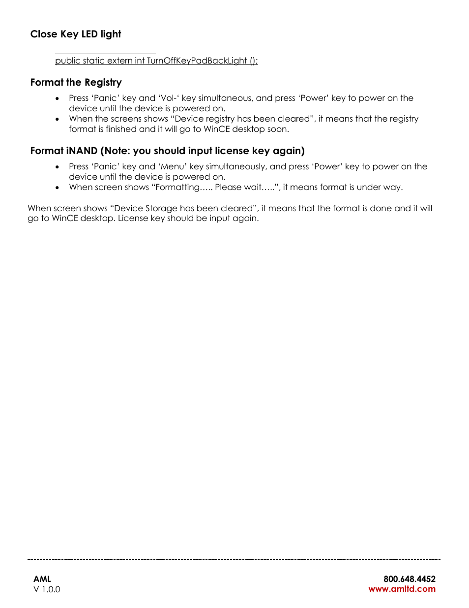 Close key led light, Format the registry | AML Guardian Vehicle-Mounted Computer User Manual | Page 15 / 15