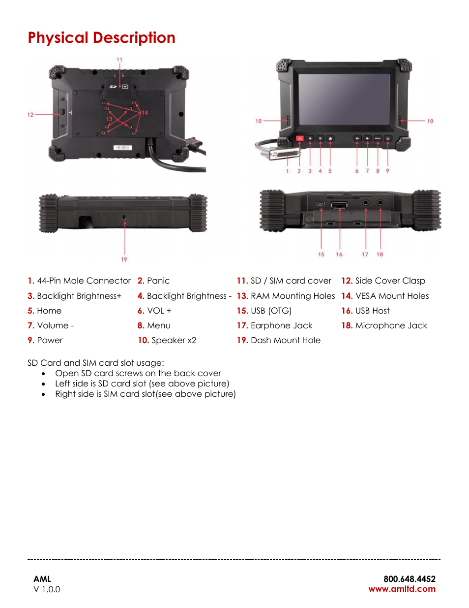 Physical description | AML Guardian Vehicle-Mounted Computer User Manual | Page 5 / 15