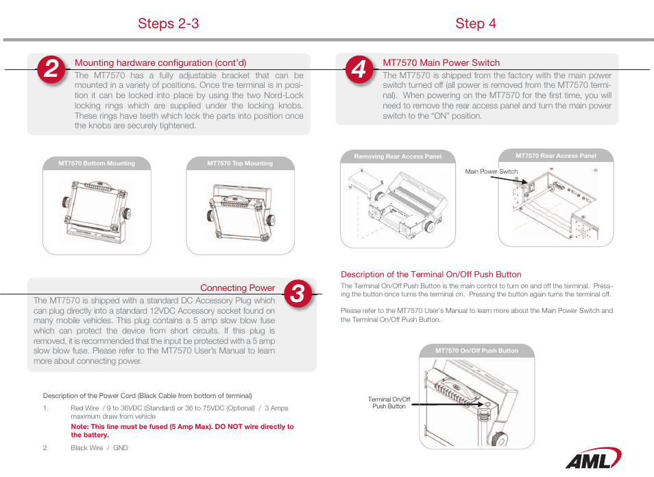 Steps 2-3 step 4 | AML MT7570 Vehicle Mount Computer User Manual | Page 2 / 2