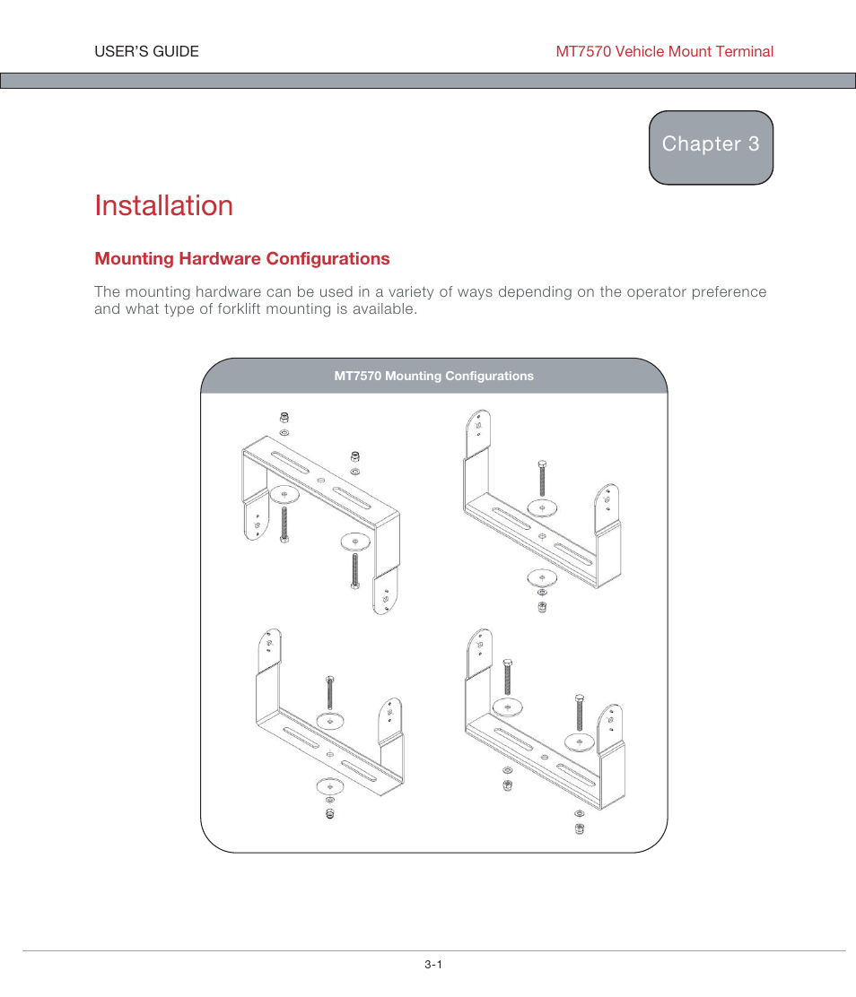 Installation, Chapter 3 | AML MT7570 Vehicle Mount Computer User Manual | Page 10 / 69