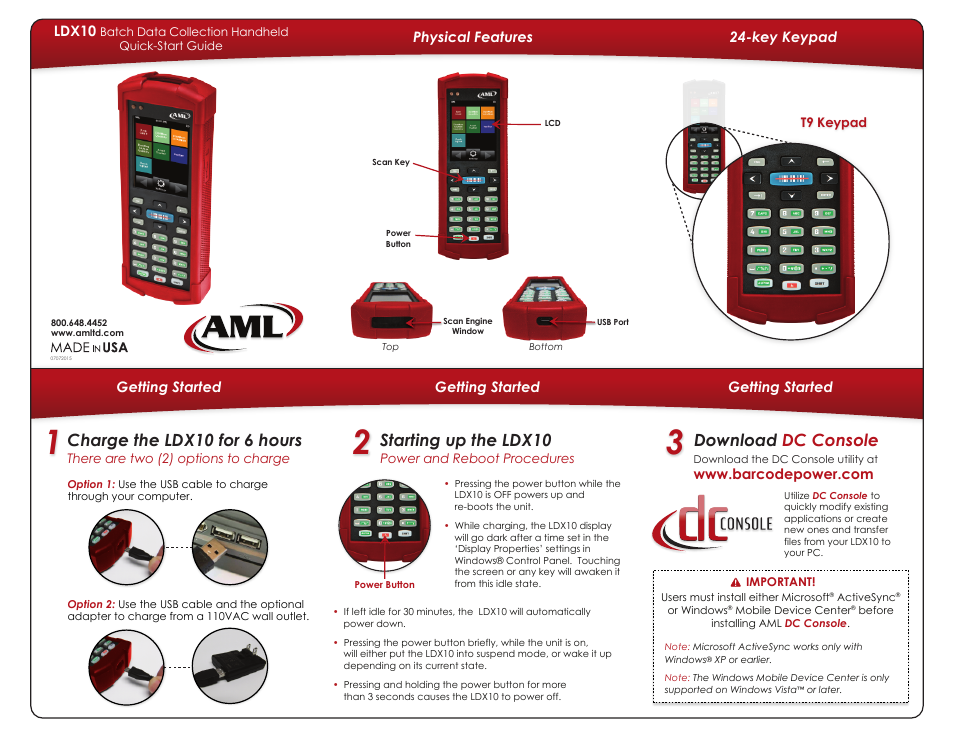 AML LDX10 Batch Data Collection Handheld User Manual | 2 pages