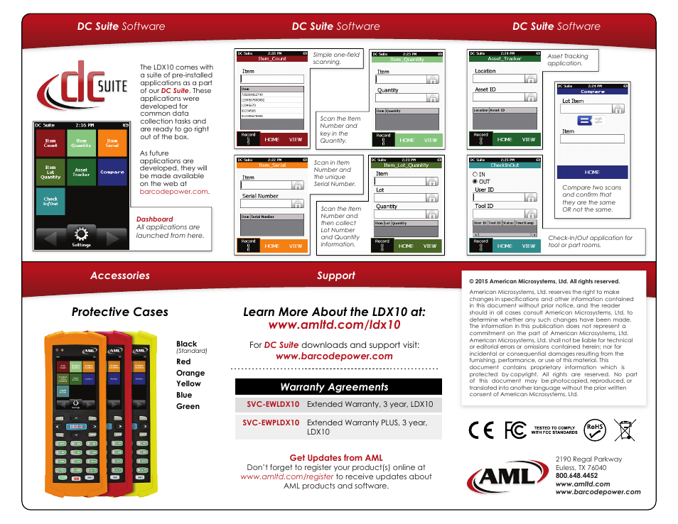 Protective cases learn more about the ldx10 at, Warranty agreements | AML LDX10 Batch Data Collection Handheld User Manual | Page 2 / 2