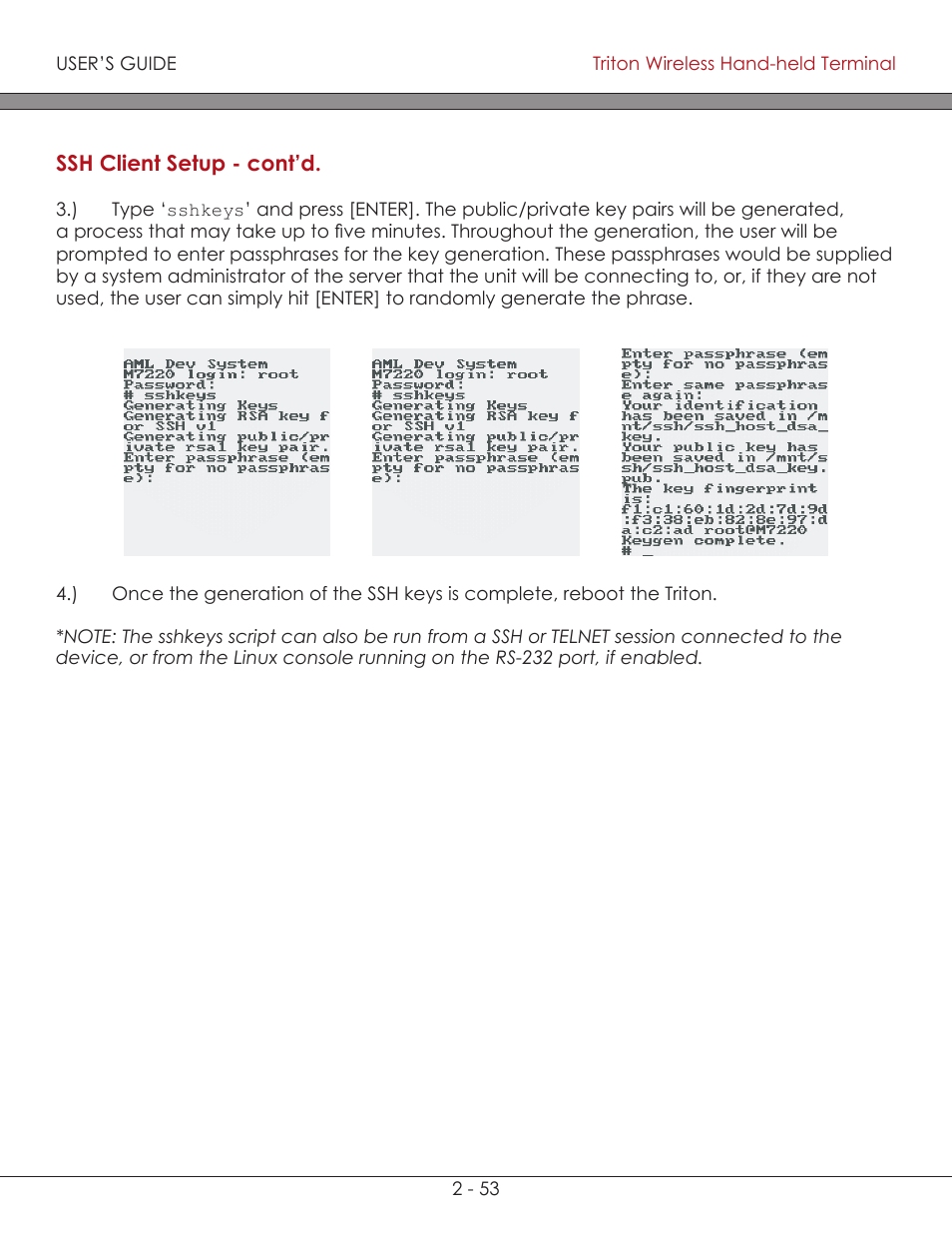 Unique encryption keys and using ssh paraphrases | AML Triton Wireless Handheld Terminal User Manual | Page 78 / 84