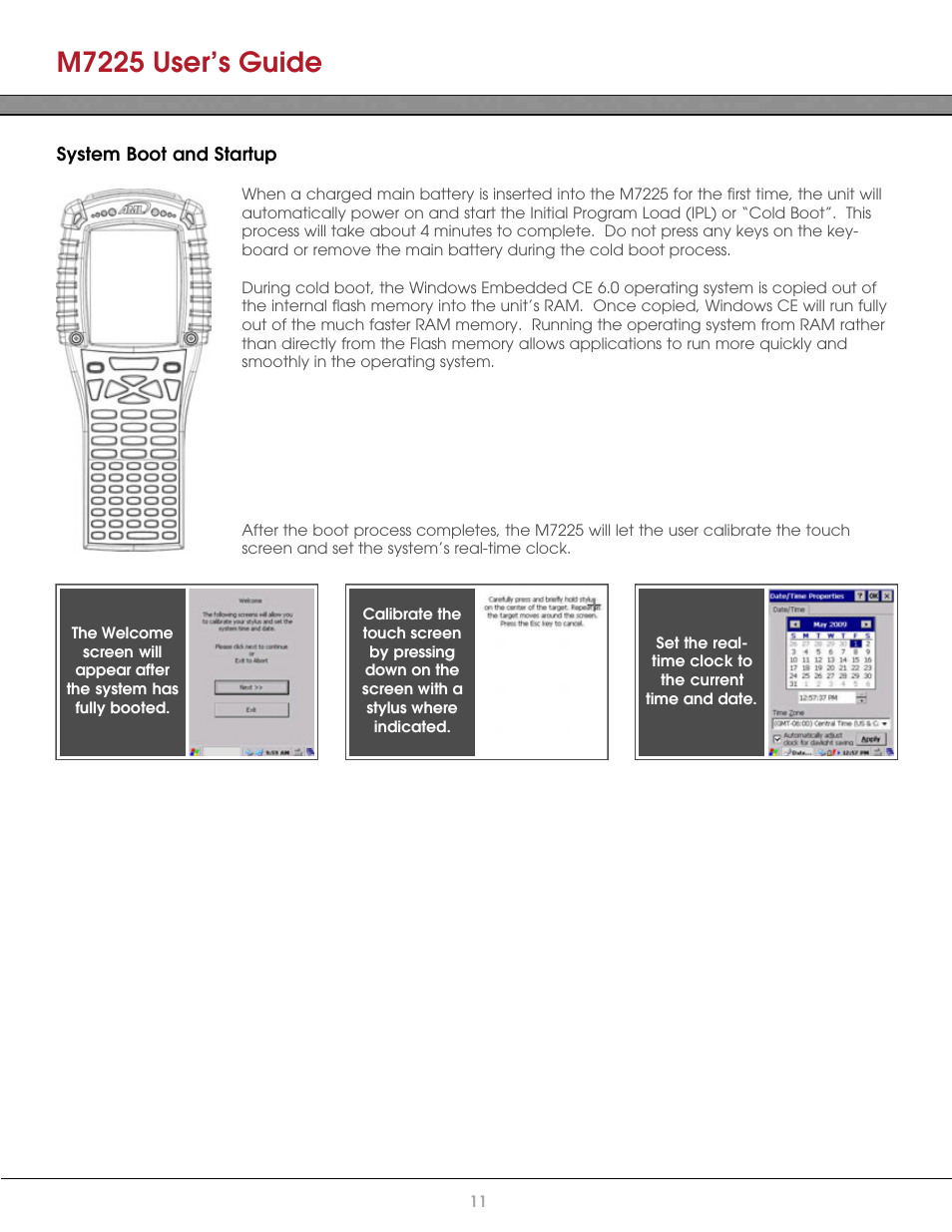 System boot and startup, M7225 user’s guide | AML M7225 Handheld Computer User Manual | Page 11 / 41