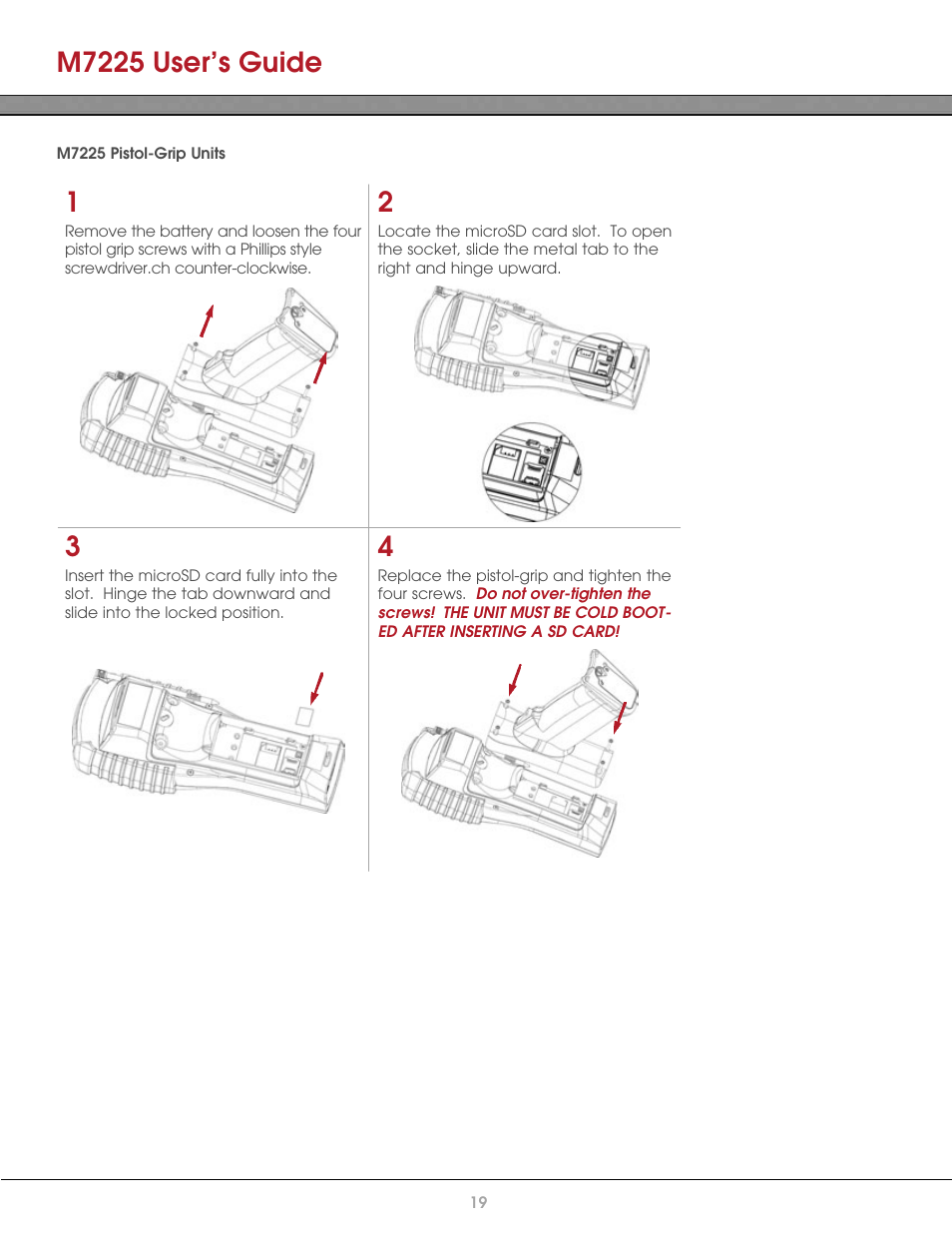 M7225 pistol-grip units, M7225 user’s guide | AML M7225 Handheld Computer User Manual | Page 19 / 41