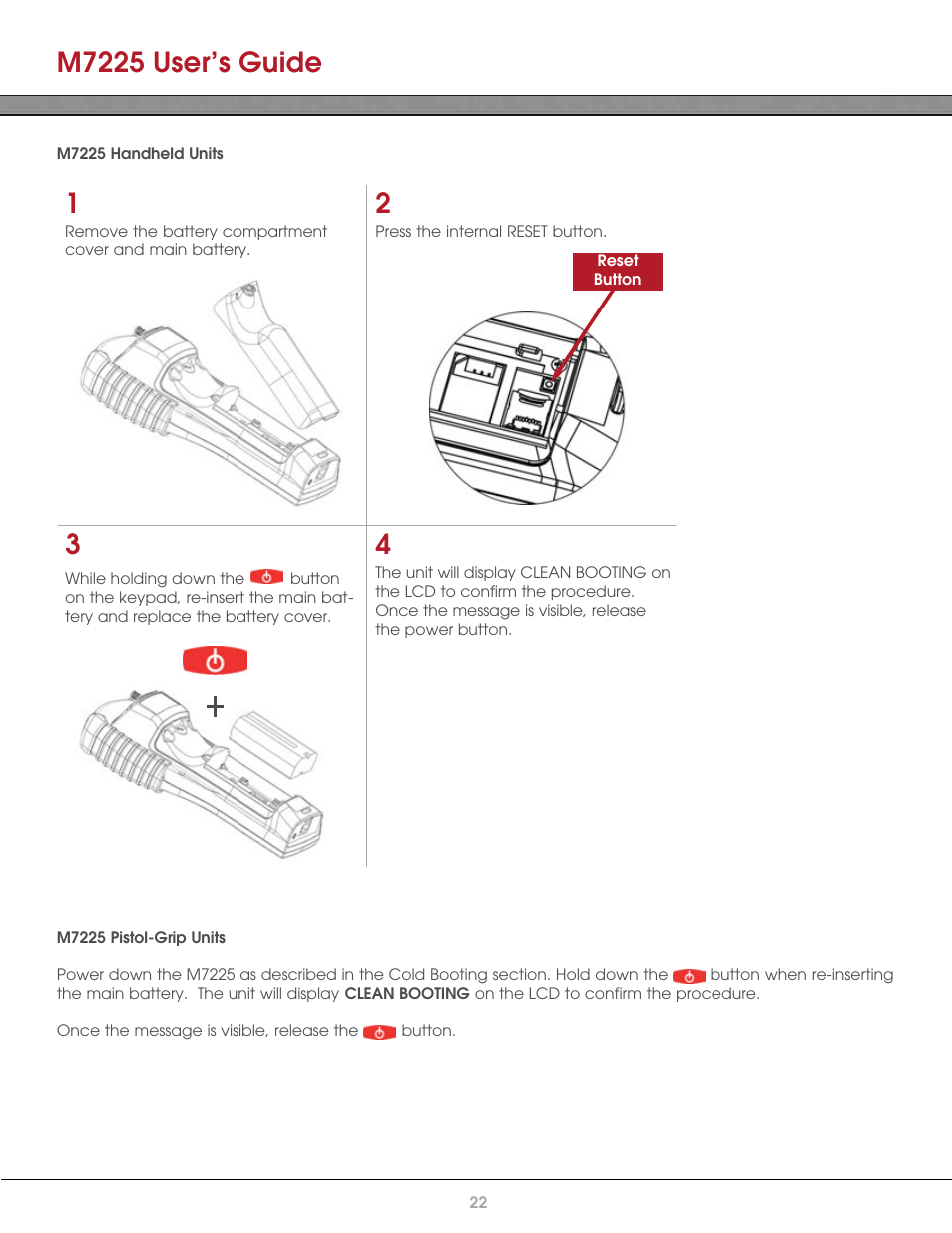 M7225 handheld units, M7225 pistol-grip units, M7225 user’s guide | AML M7225 Handheld Computer User Manual | Page 22 / 41