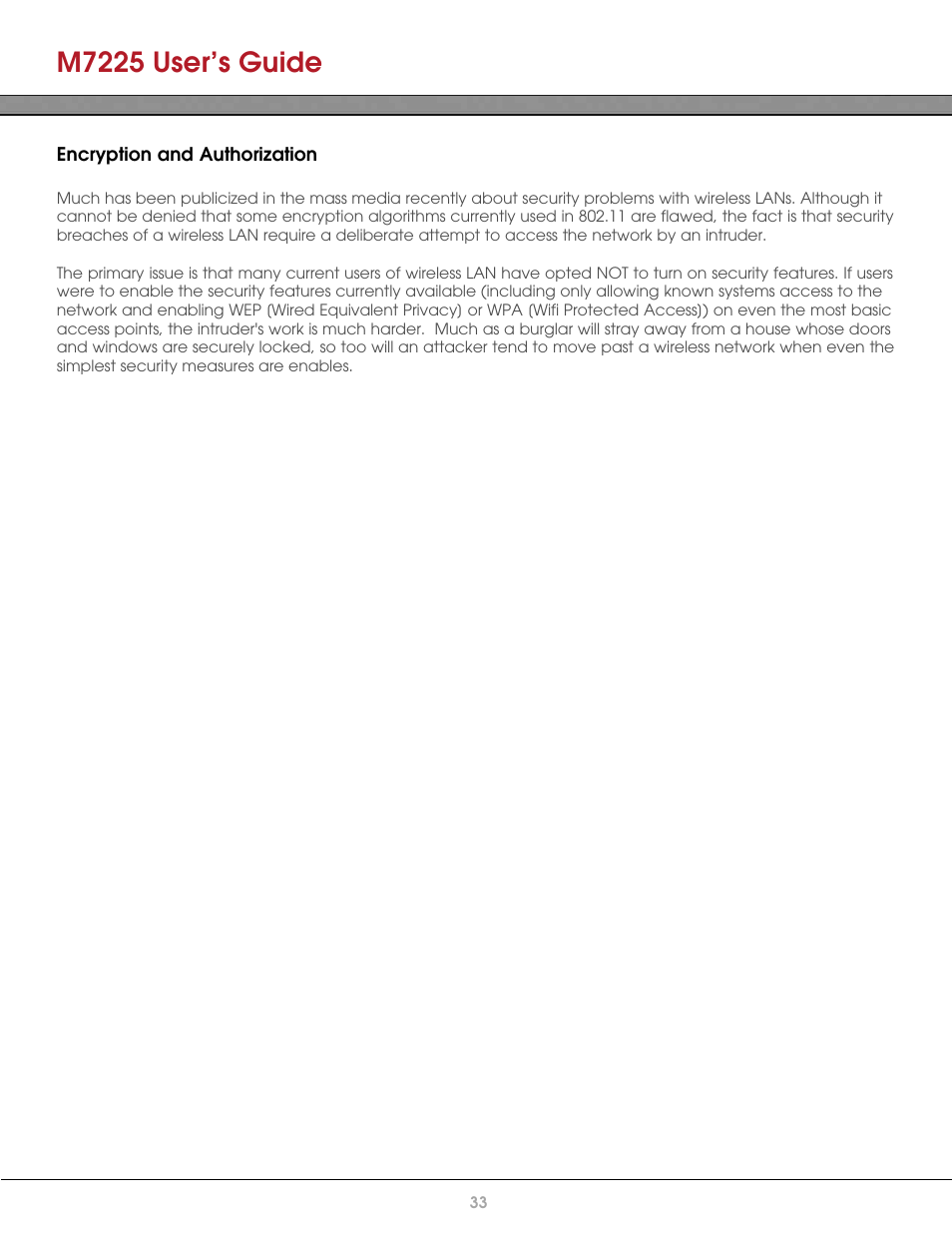 Encryption and authorization, M7225 user’s guide | AML M7225 Handheld Computer User Manual | Page 33 / 41