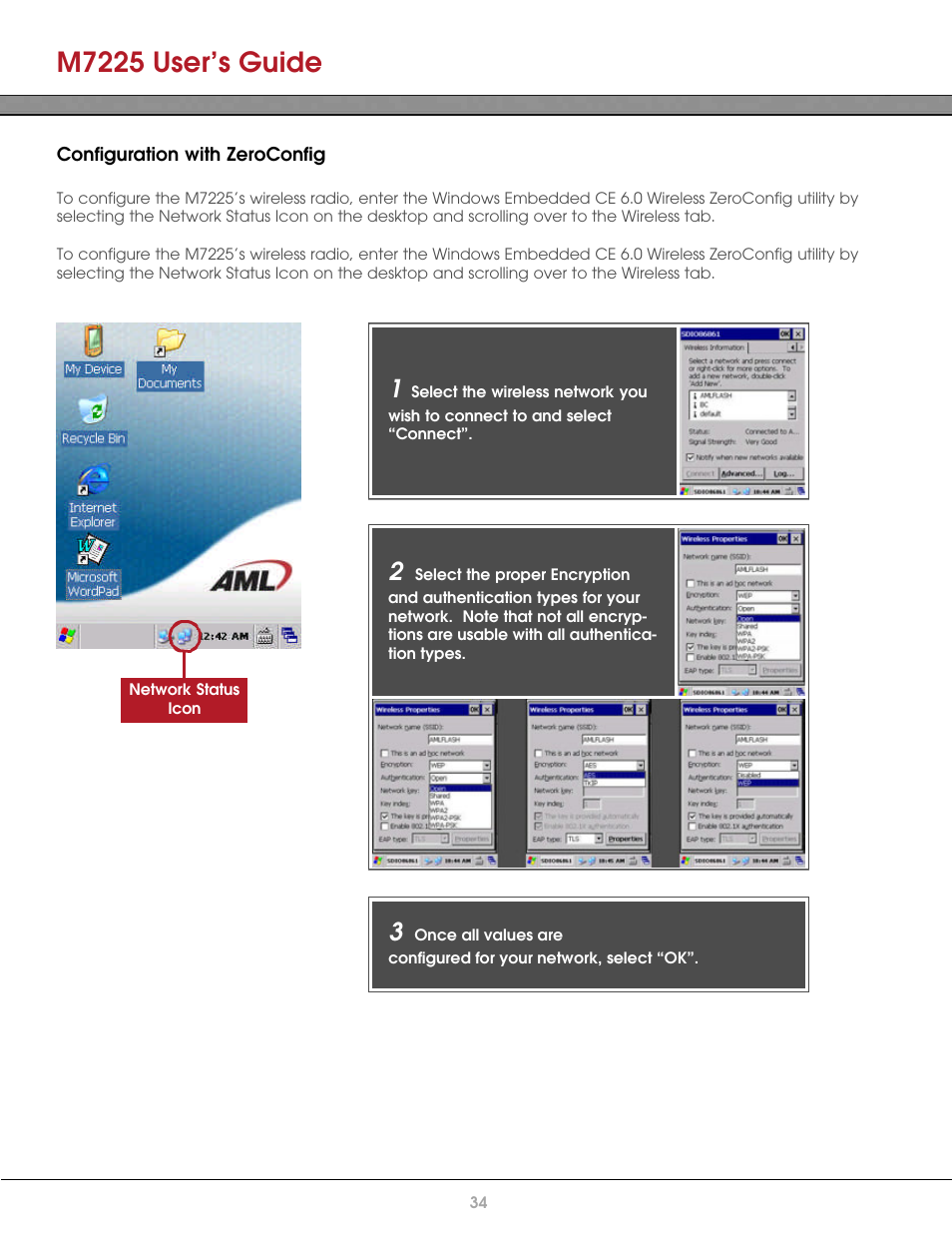 Configuration with zeroconfig, M7225 user’s guide | AML M7225 Handheld Computer User Manual | Page 34 / 41