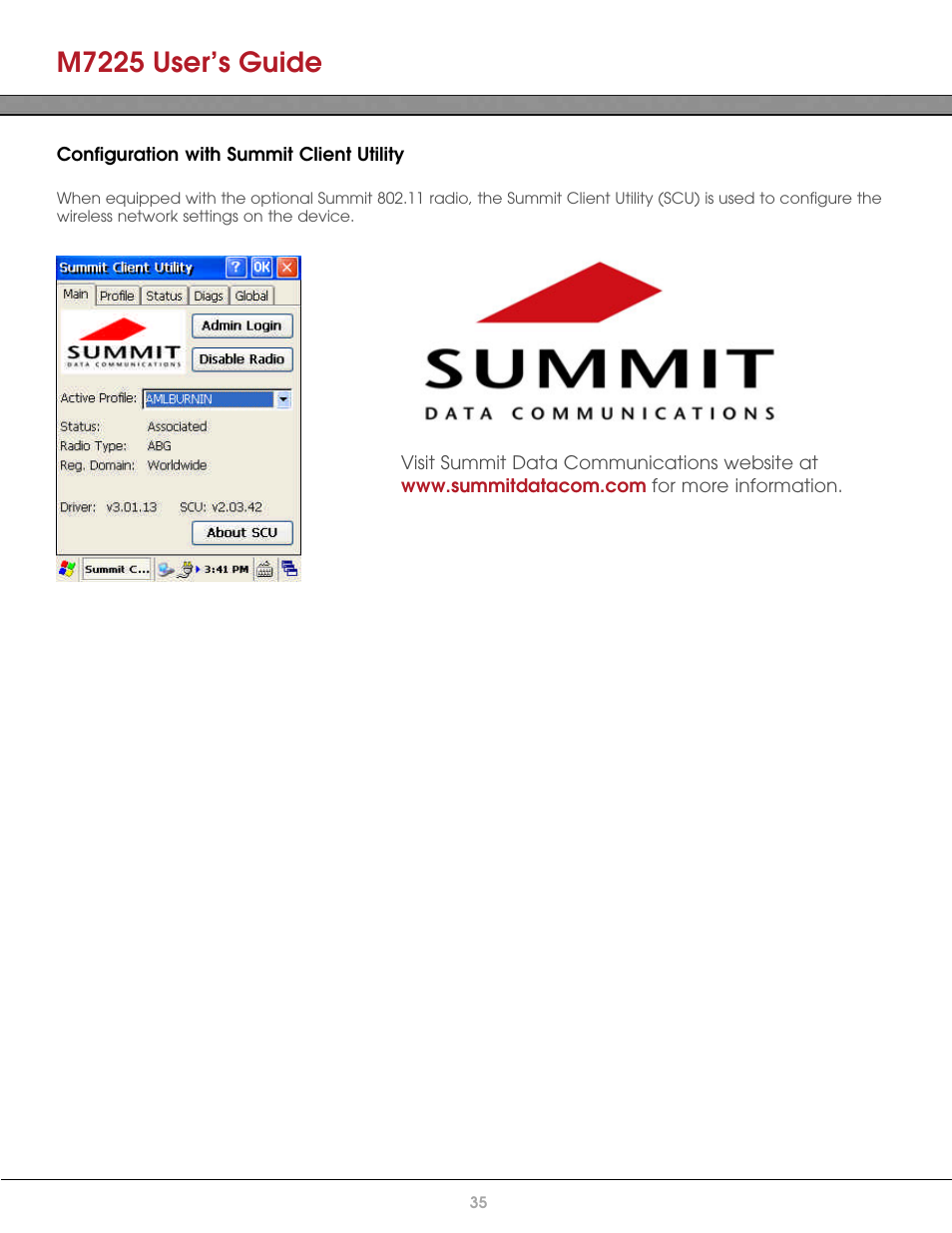 Configuration with summit client utility, M7225 user’s guide | AML M7225 Handheld Computer User Manual | Page 35 / 41