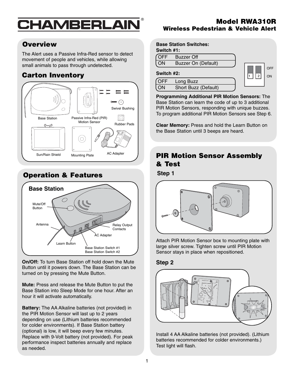 Chamberlain RWA310R User Manual | 4 pages