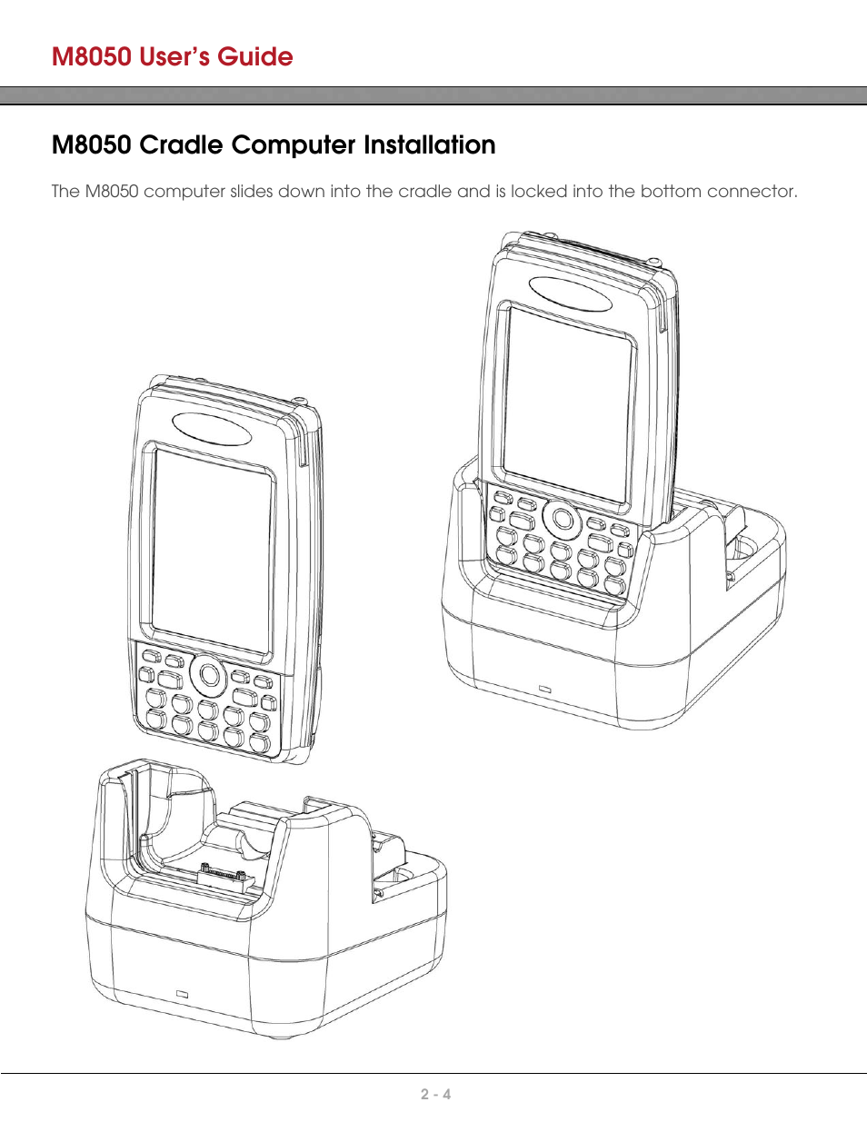 M8050 user’s guide, M8050 cradle computer installation | AML M8050 Compact Handheld Computer User Manual | Page 21 / 55