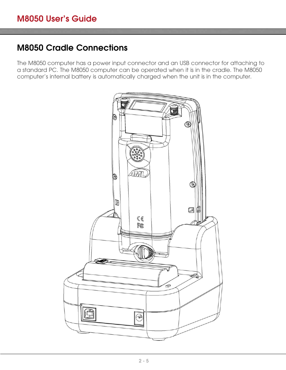 M8050 user’s guide, M8050 cradle connections | AML M8050 Compact Handheld Computer User Manual | Page 22 / 55