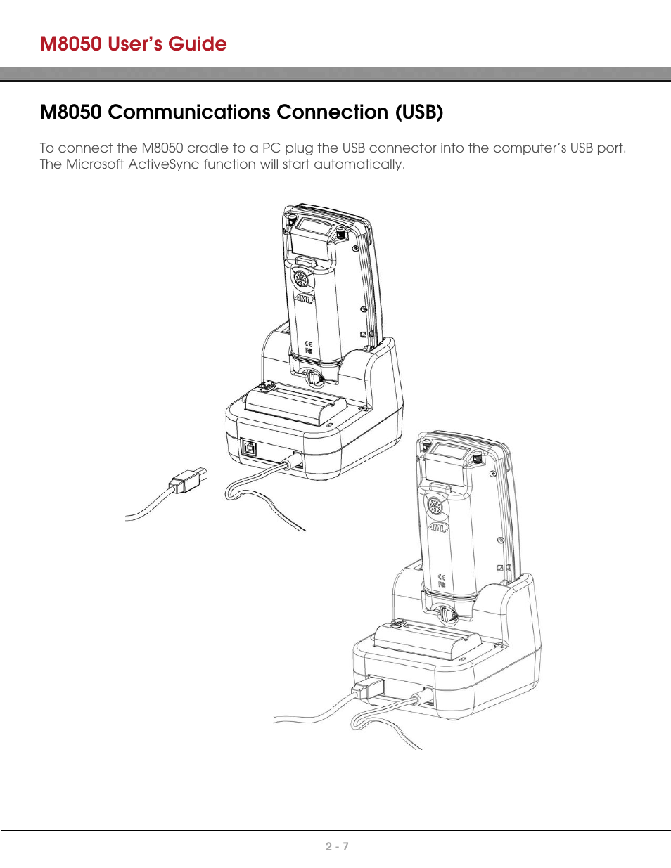 M8050 user’s guide, M8050 communications connection (usb) | AML M8050 Compact Handheld Computer User Manual | Page 24 / 55