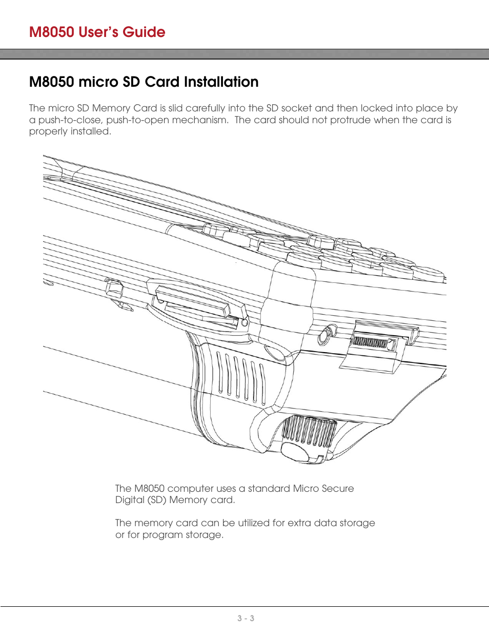 M8050 user’s guide, M8050 micro sd card installation | AML M8050 Compact Handheld Computer User Manual | Page 27 / 55
