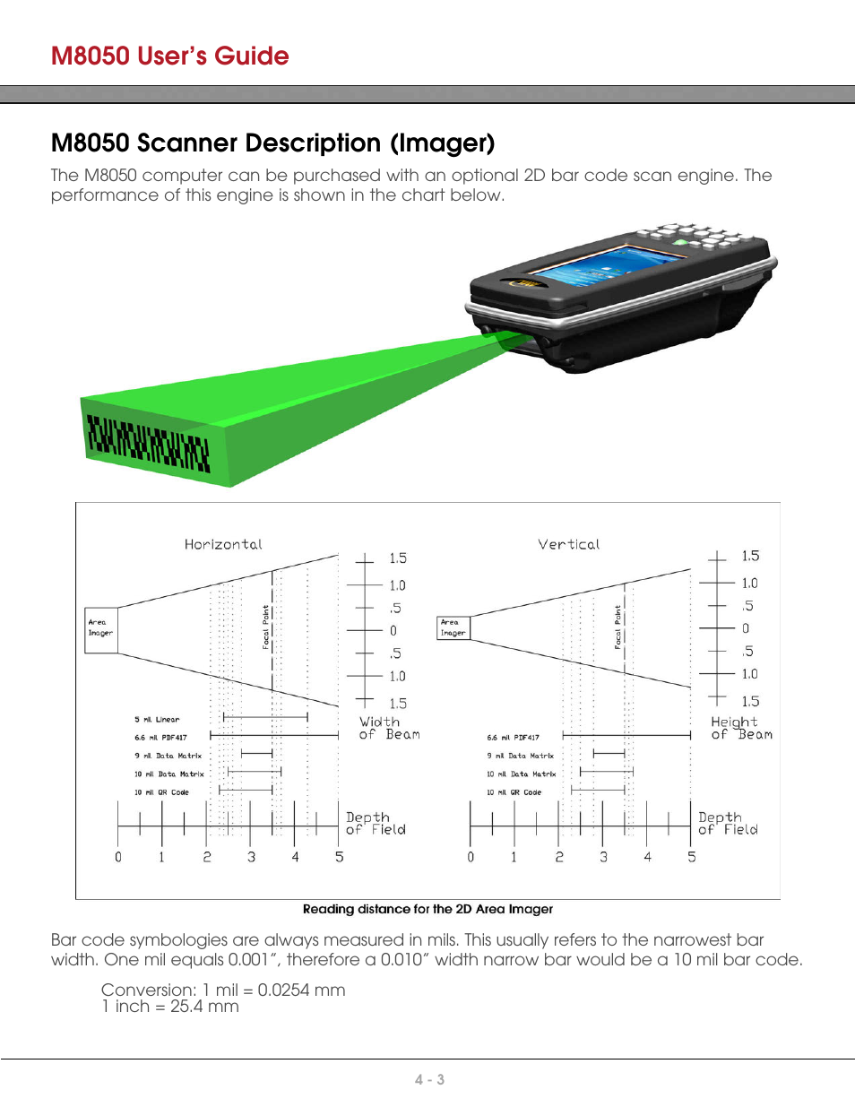 M8050 user’s guide, M8050 scanner description (imager) | AML M8050 Compact Handheld Computer User Manual | Page 30 / 55