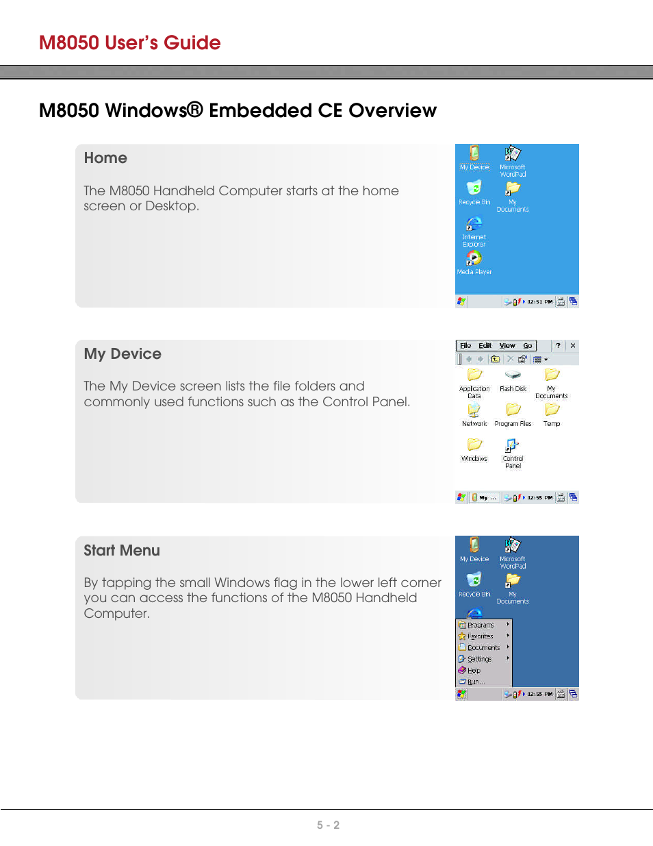 M8050 user’s guide, M8050 windows, Embedded ce overview | AML M8050 Compact Handheld Computer User Manual | Page 34 / 55