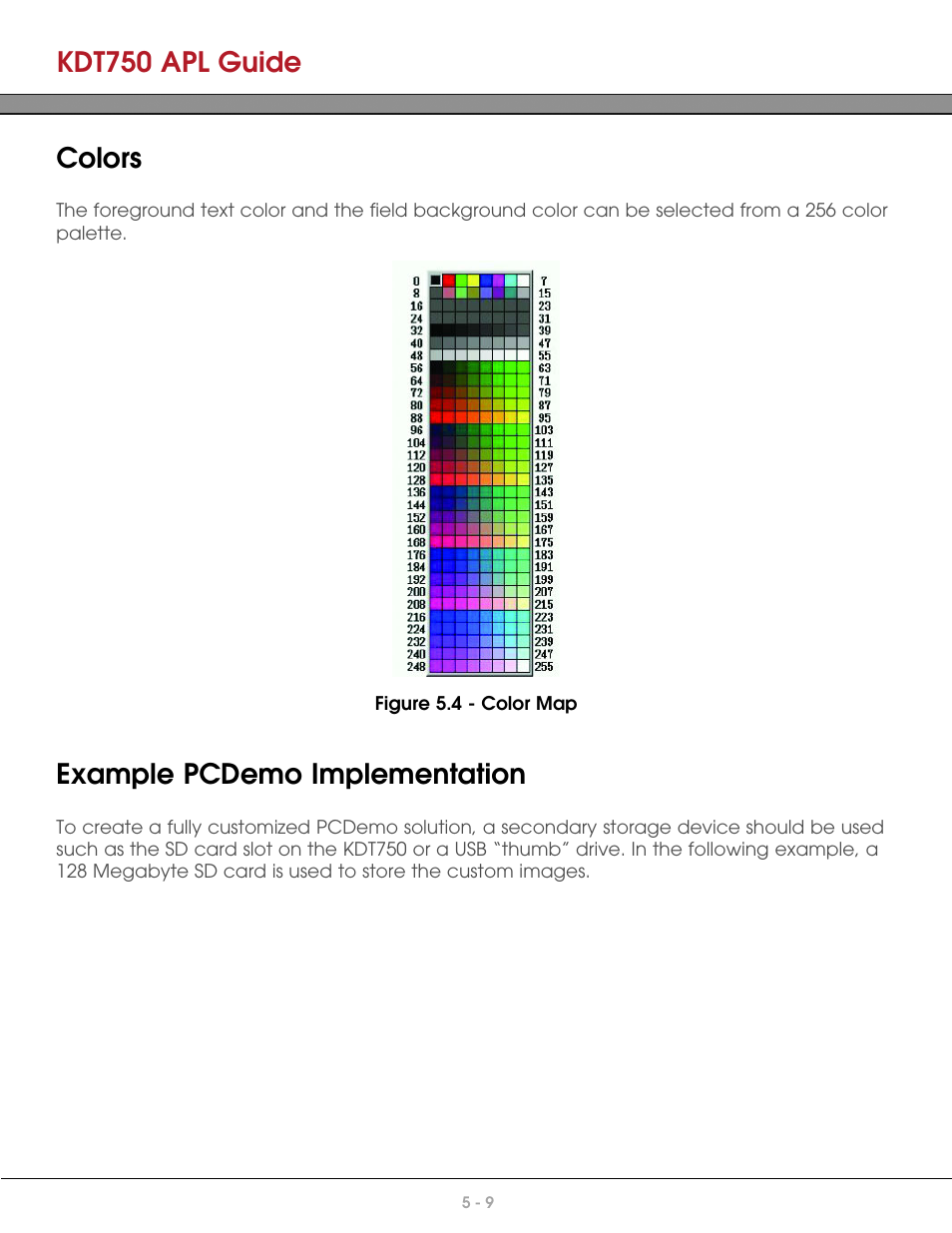 Colors, Example pcdemo implementation, Kdt750 apl guide | AML KDT750 Price Verification System User Manual | Page 37 / 41