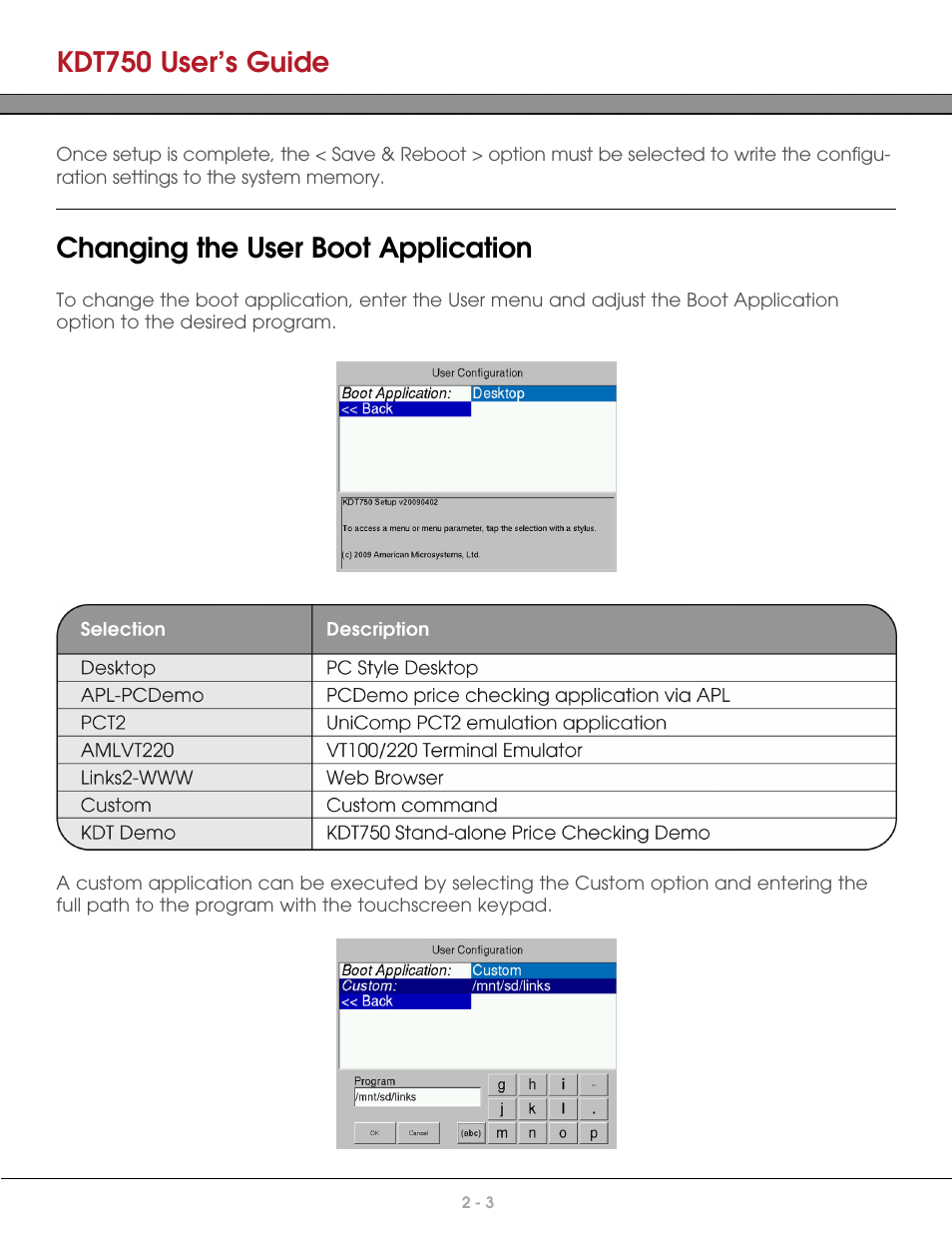 Changing the user boot application, Kdt750 user’s guide | AML KDT750 Price Verification System User Manual | Page 14 / 71