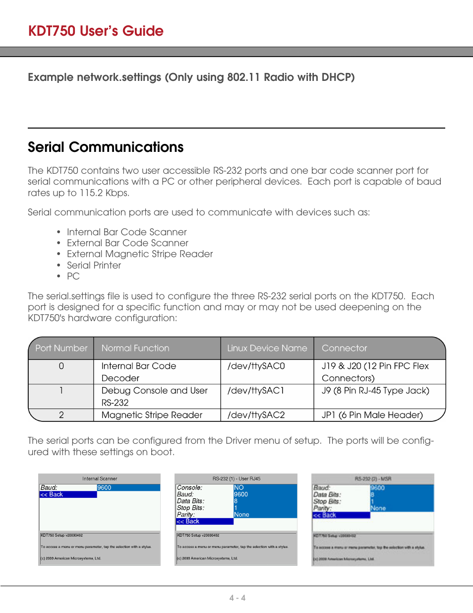 Serial communications, Kdt750 user’s guide | AML KDT750 Price Verification System User Manual | Page 30 / 71