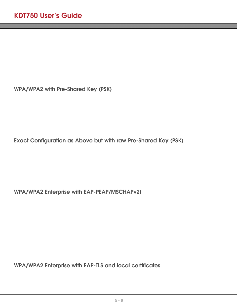 Wpa/wpa2 with pre-shared key (psk), Wpa/wpa2 enterprise with eap-peap/mschapv2, Kdt750 user’s guide | AML KDT750 Price Verification System User Manual | Page 44 / 71