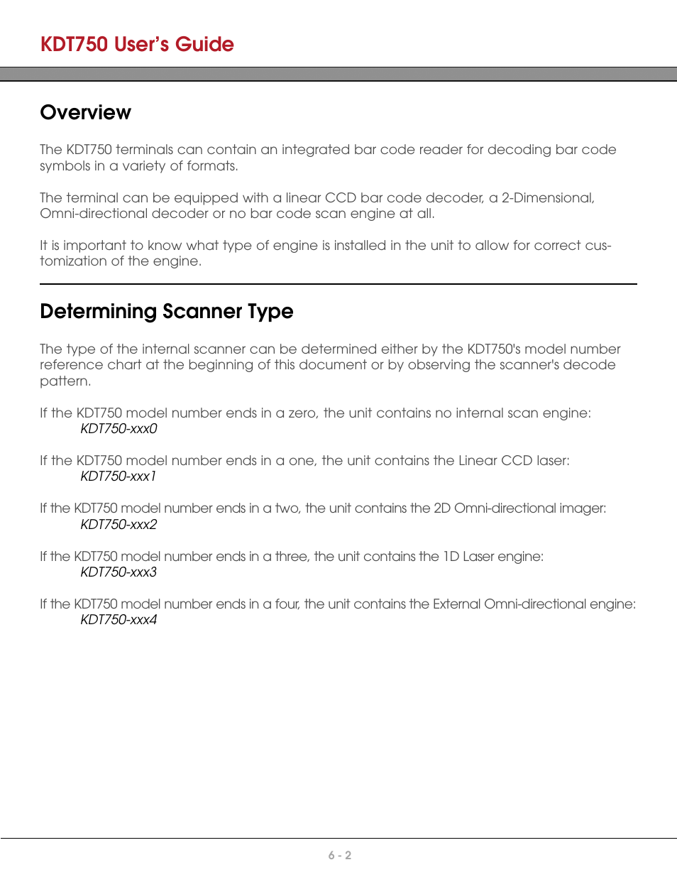 Overview, Determining scanner type, Kdt750 user’s guide | AML KDT750 Price Verification System User Manual | Page 47 / 71