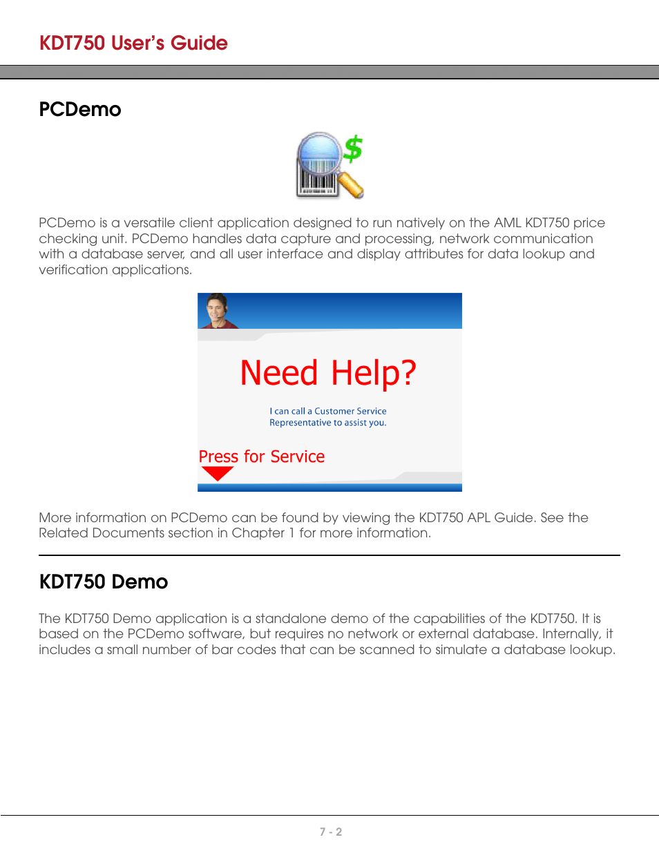 Pcdemo, Kdt750 demo, Kdt750 user’s guide | AML KDT750 Price Verification System User Manual | Page 54 / 71