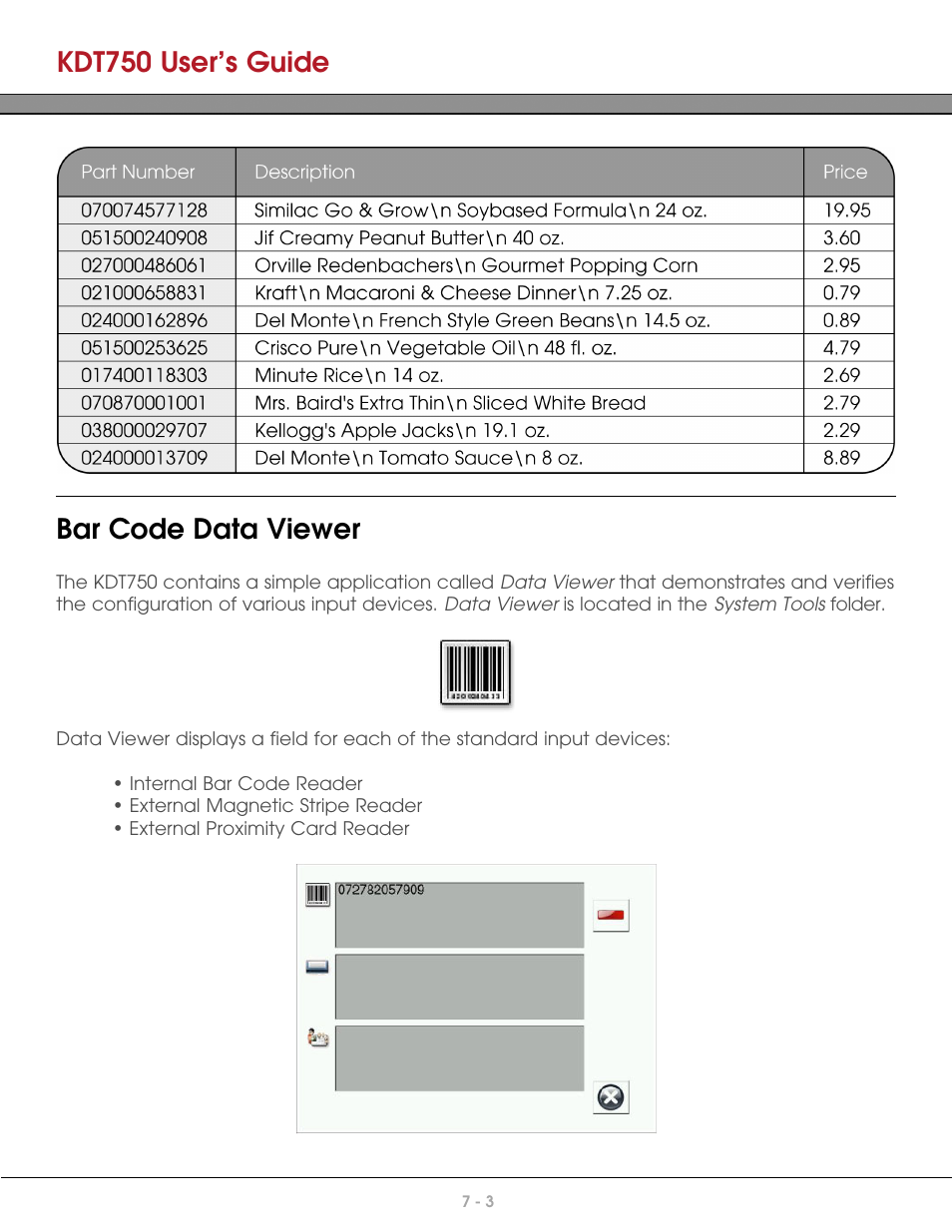 Bar code data viewer, Kdt750 user’s guide | AML KDT750 Price Verification System User Manual | Page 55 / 71