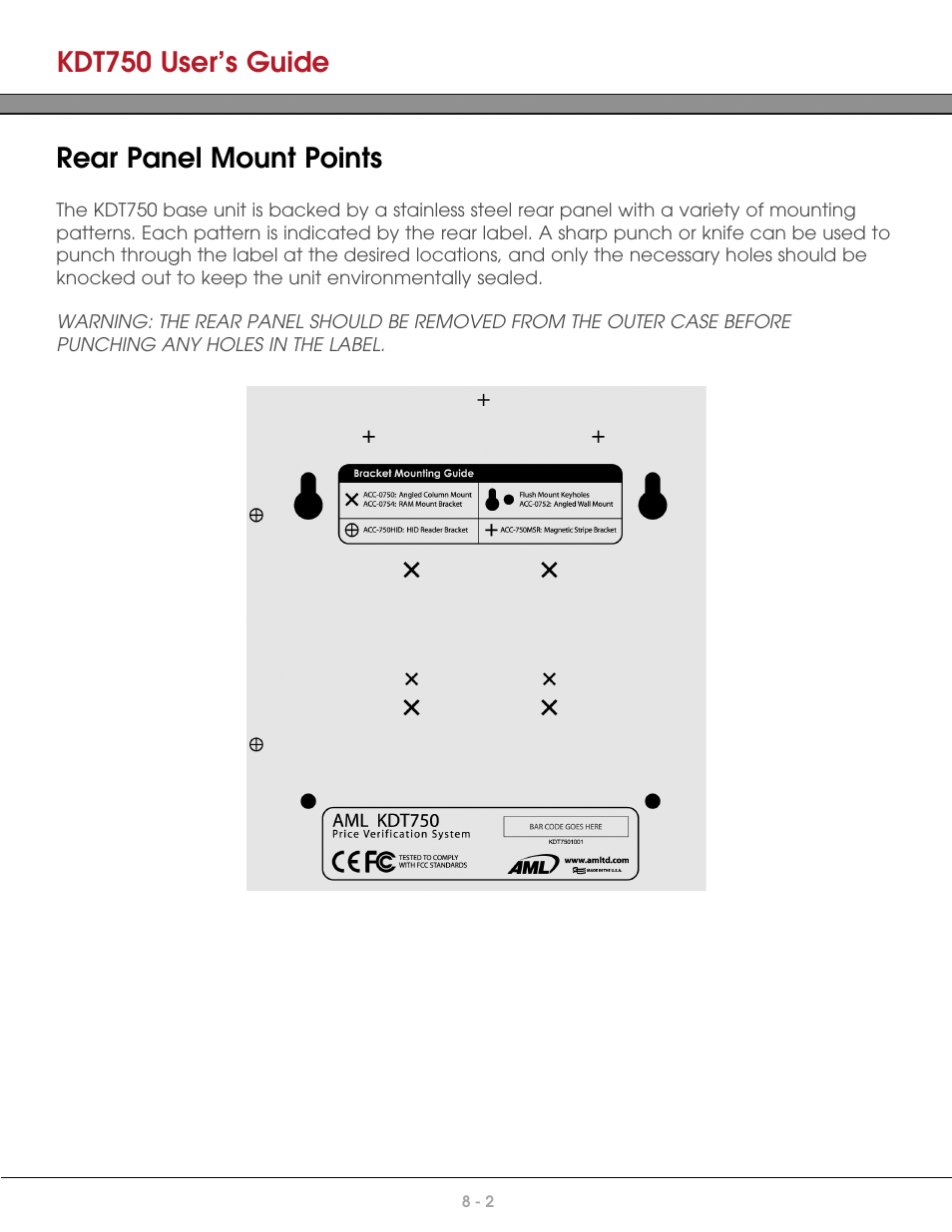 Rear panel mount points, Kdt750 user’s guide | AML KDT750 Price Verification System User Manual | Page 60 / 71