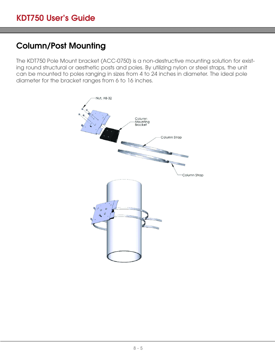 Column/post mounting, Kdt750 user’s guide | AML KDT750 Price Verification System User Manual | Page 63 / 71