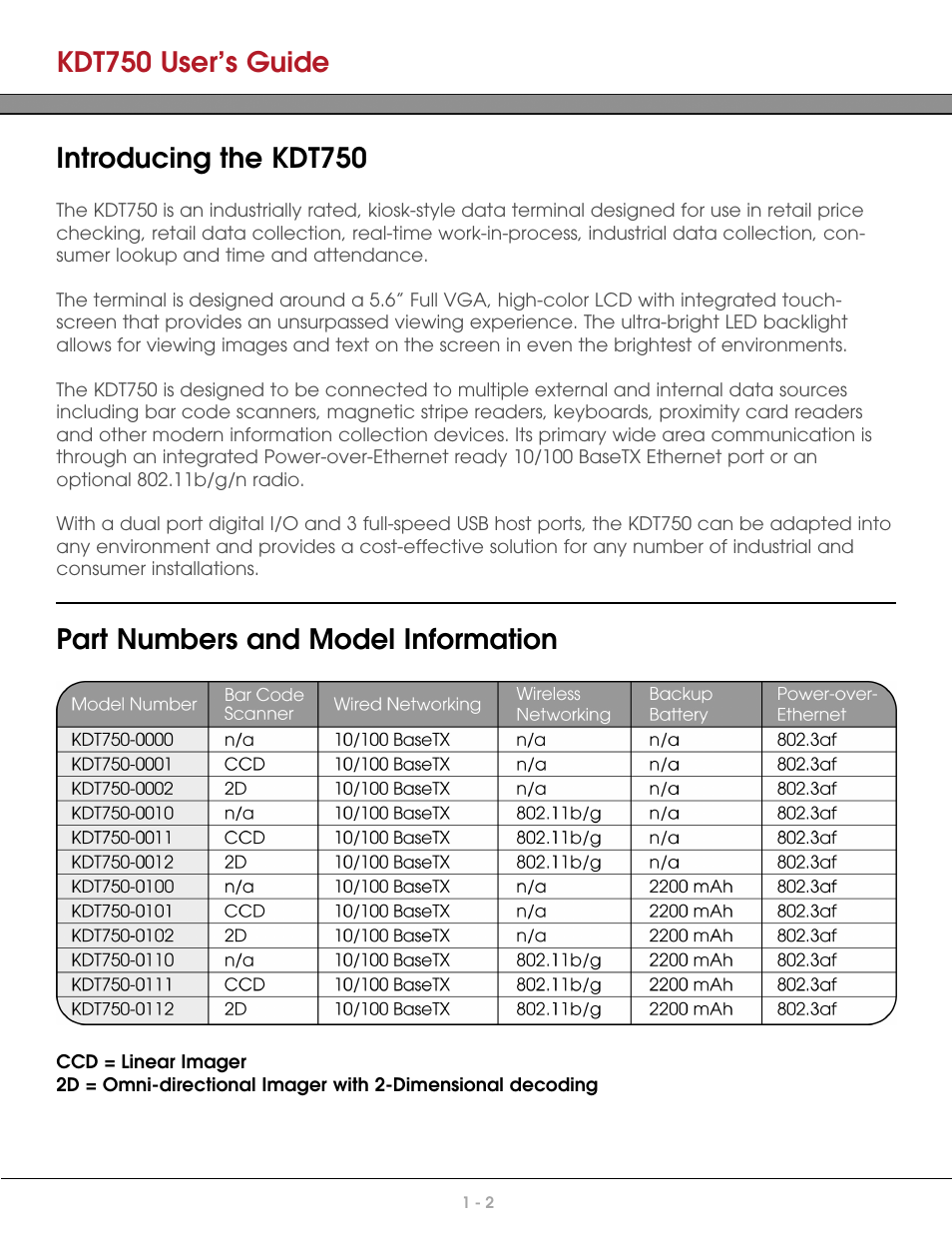 Introducing the kdt750, Part numbers and model information, Kdt750 user’s guide | AML KDT750 Price Verification System User Manual | Page 9 / 71