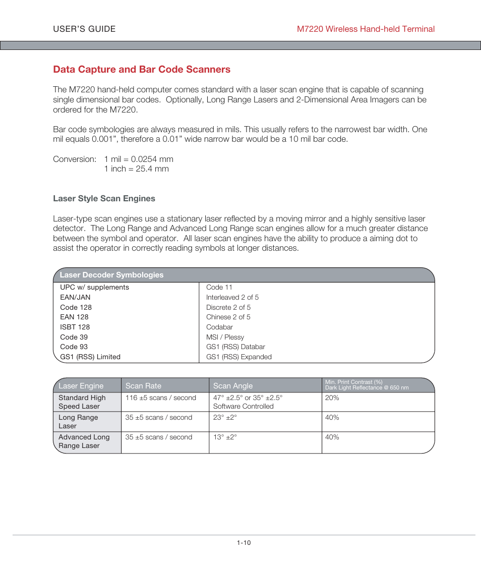 Data capture and bar code scanners | AML M7220 Wireless Terminal User Manual | Page 16 / 101