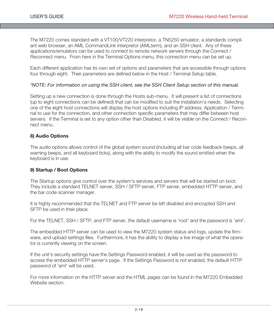 AML M7220 Wireless Terminal User Manual | Page 44 / 101