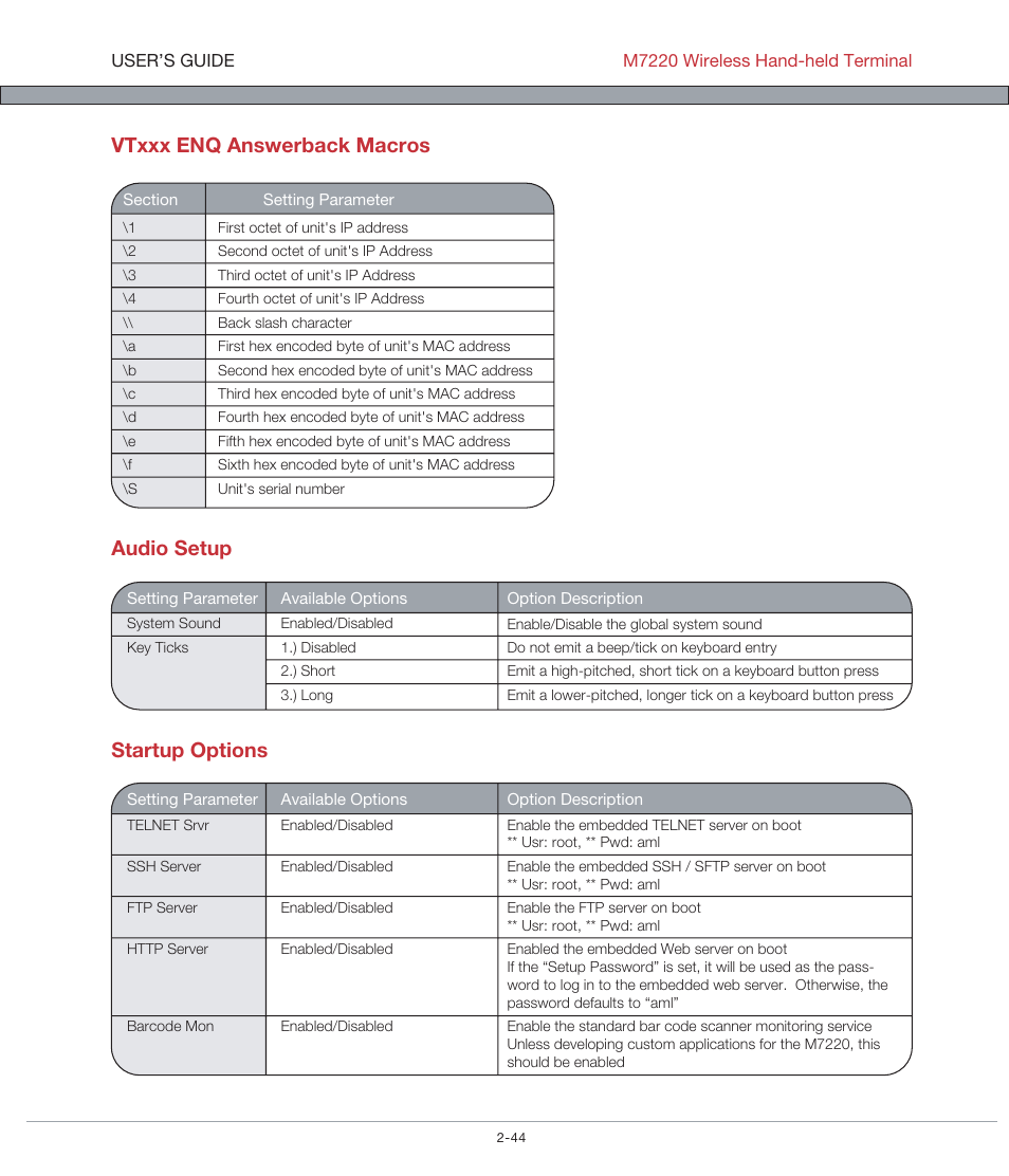 AML M7220 Wireless Terminal User Manual | Page 70 / 101