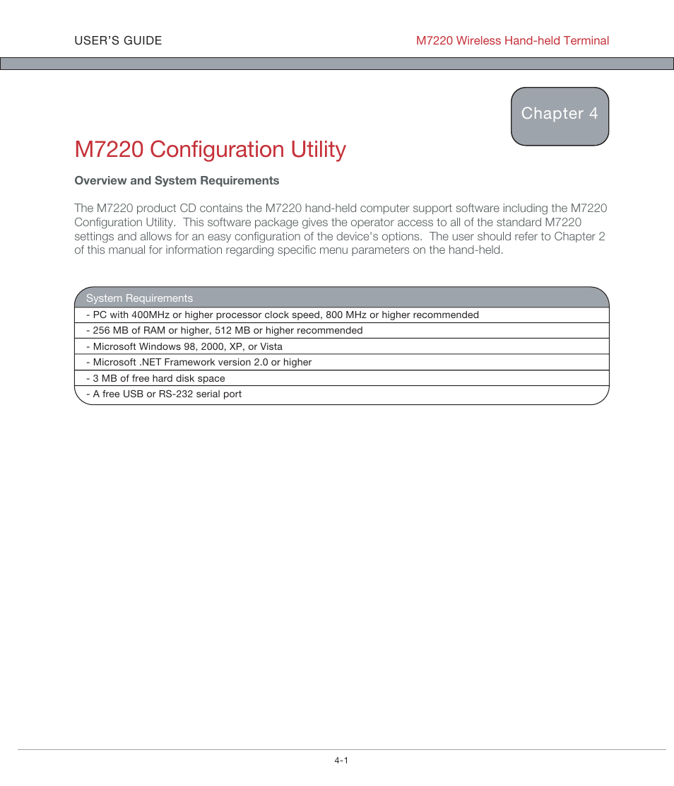 M7220 configuration utility, Chapter 4 | AML M7220 Wireless Terminal User Manual | Page 87 / 101