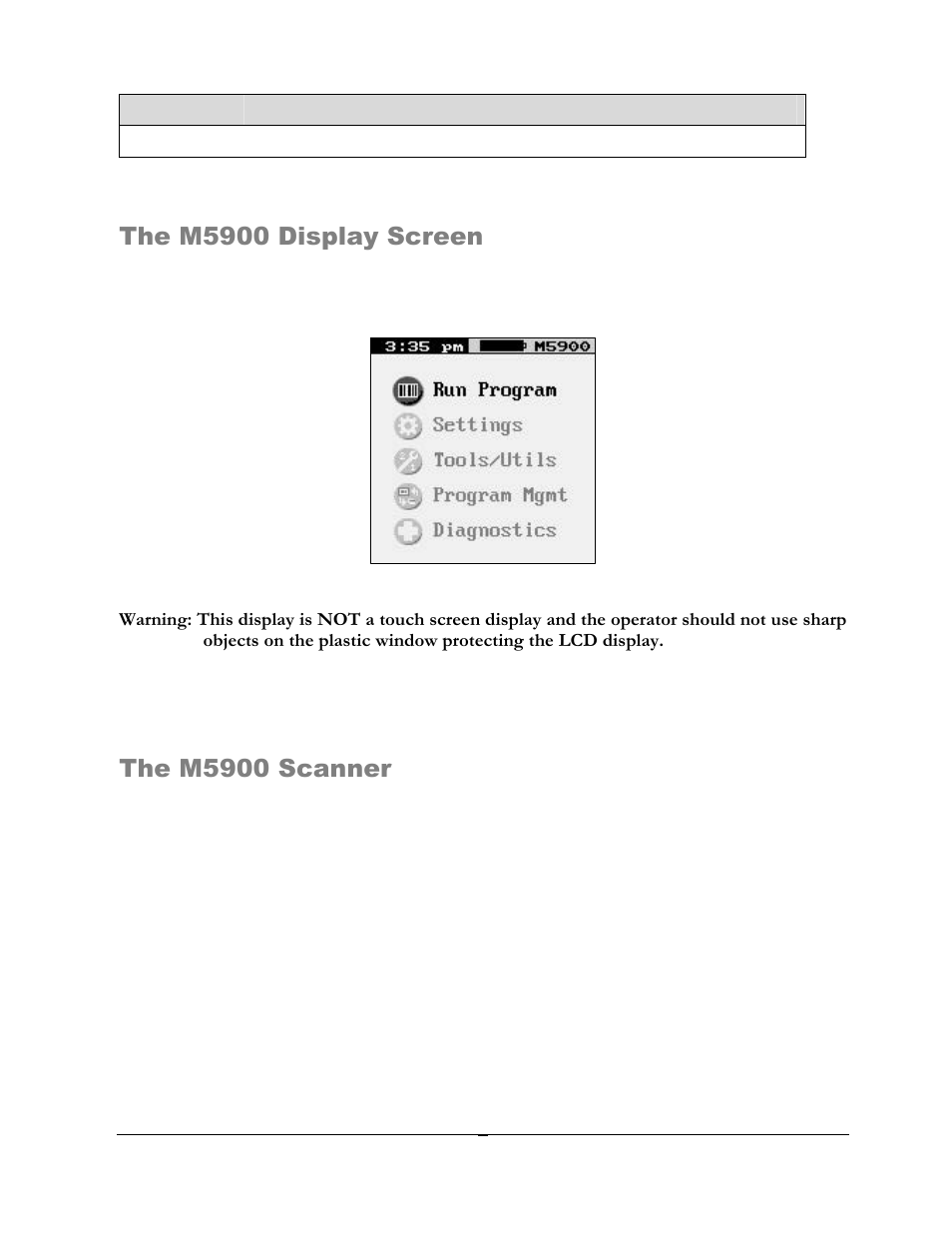 The m5900 display screen, The m5900 scanner | AML M5900 Portable Batch Data Terminal User Manual | Page 12 / 64