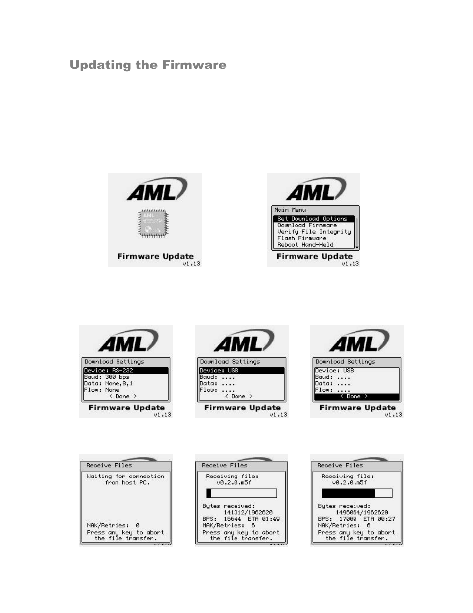 Updating the firmware | AML M5900 Portable Batch Data Terminal User Manual | Page 24 / 64