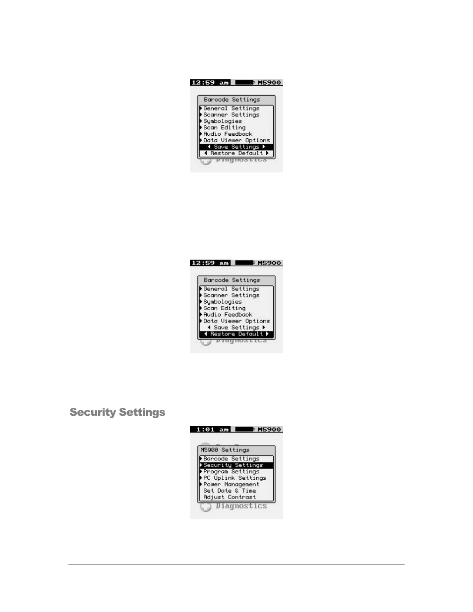 Security settings | AML M5900 Portable Batch Data Terminal User Manual | Page 47 / 64