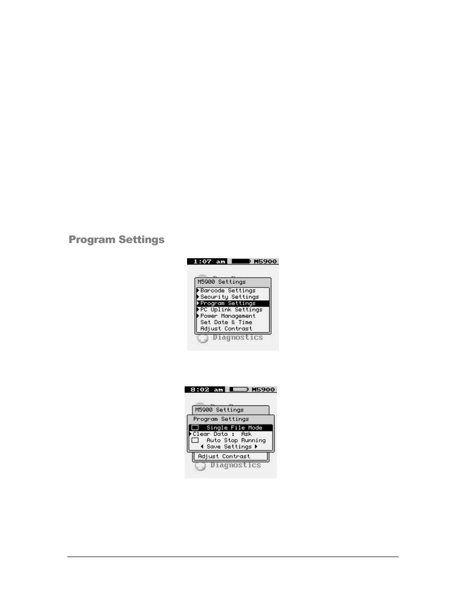 Program settings | AML M5900 Portable Batch Data Terminal User Manual | Page 50 / 64