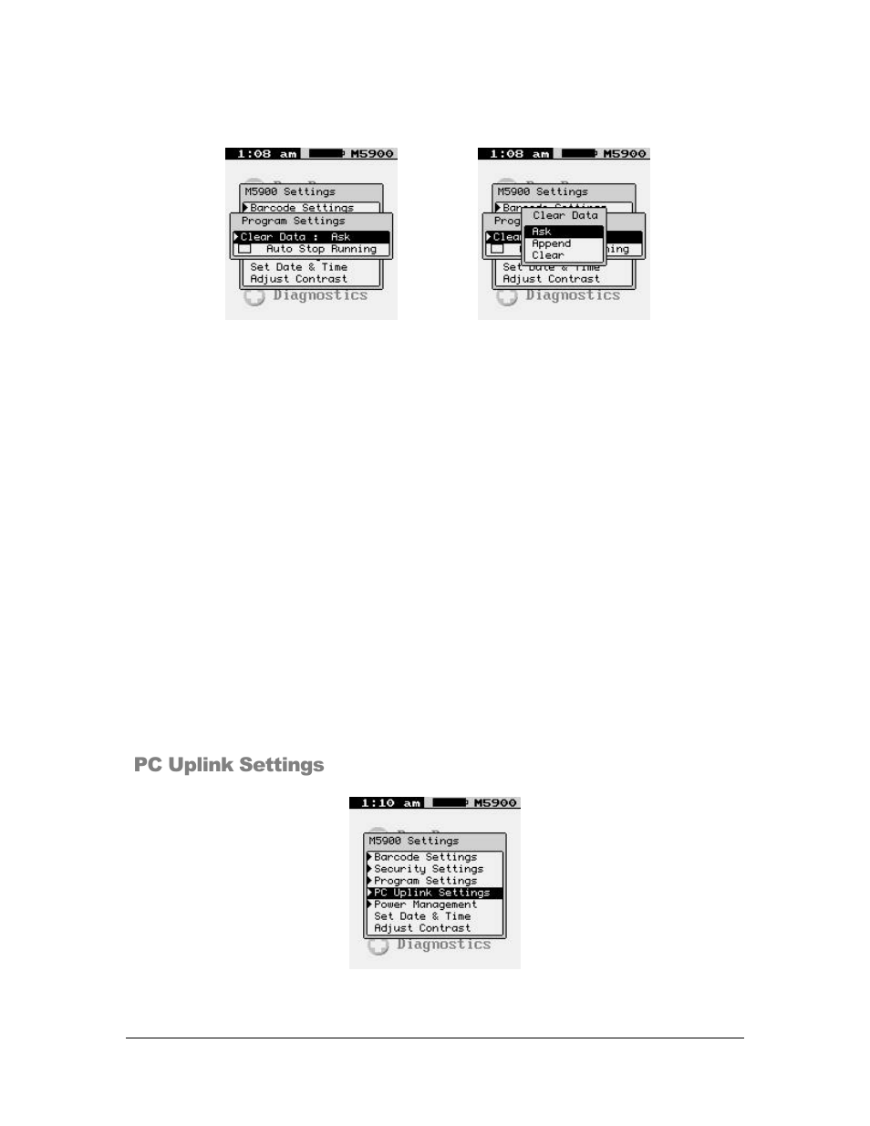 Pc uplink settings | AML M5900 Portable Batch Data Terminal User Manual | Page 51 / 64