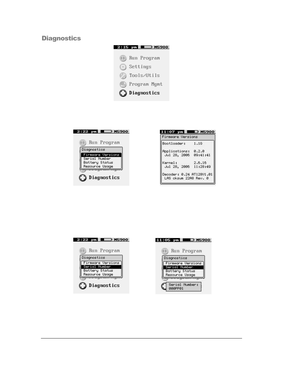 Diagnostics | AML M5900 Portable Batch Data Terminal User Manual | Page 60 / 64