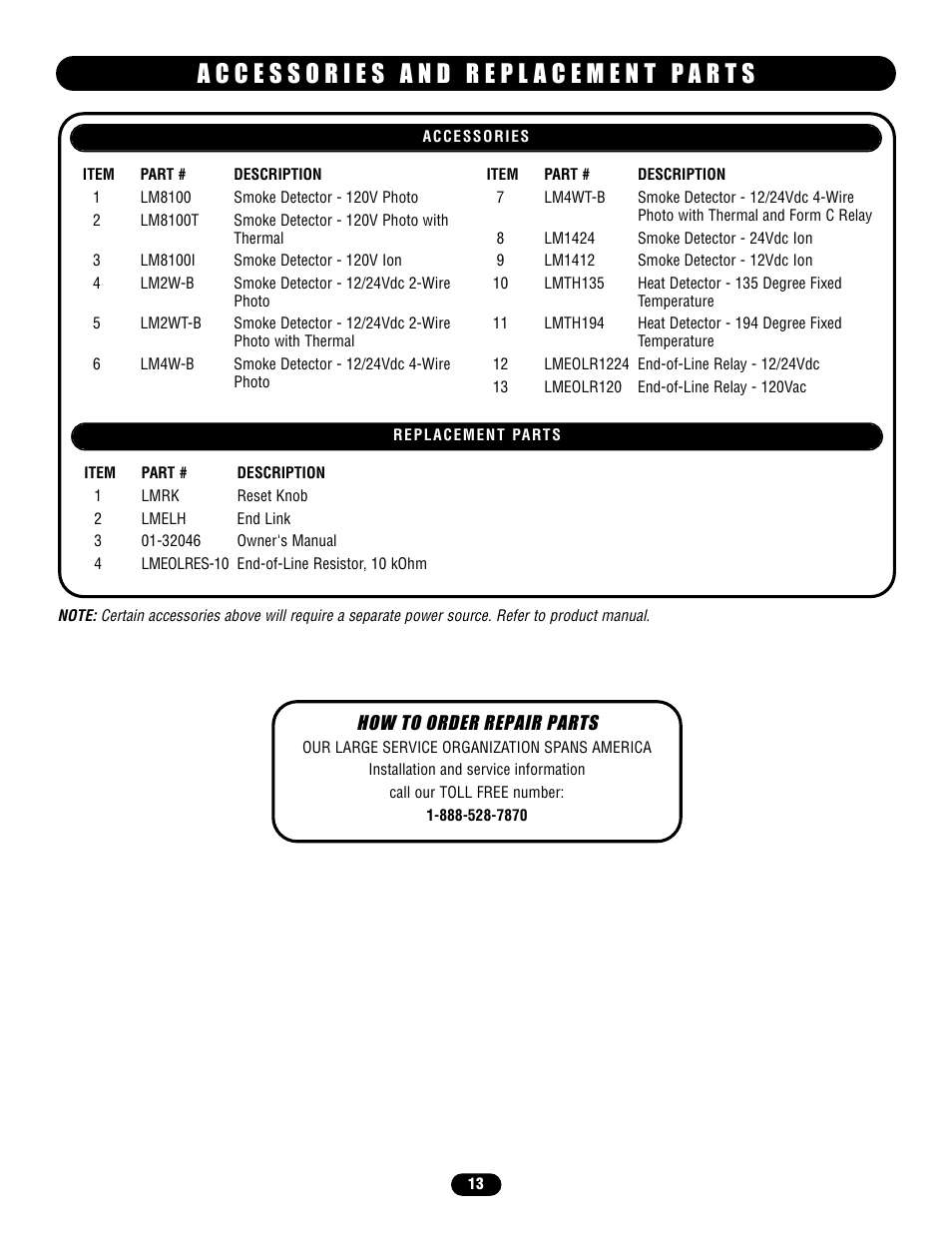 How to order repair parts | Chamberlain LM21XP User Manual | Page 13 / 16