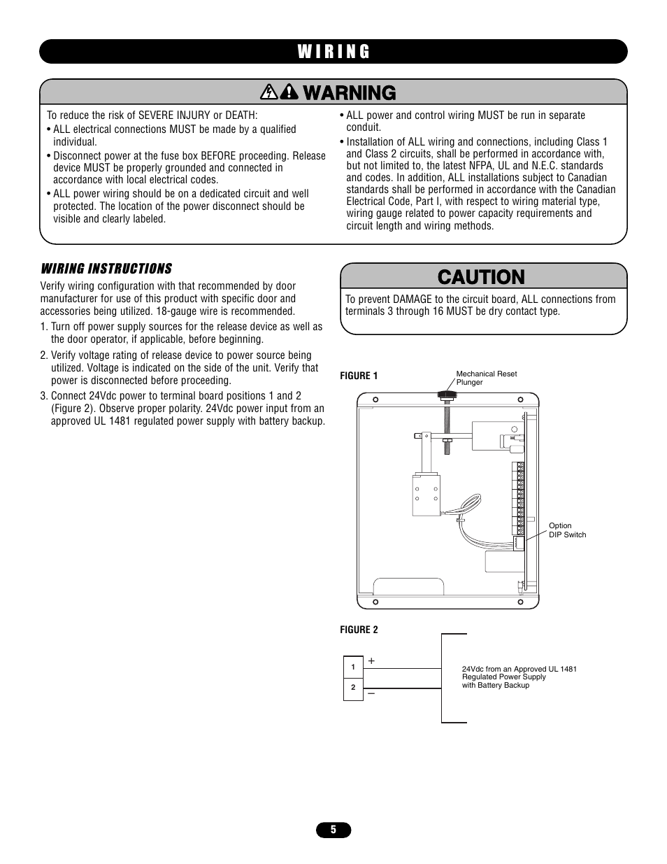 Wiring, Warning caution warning warning | Chamberlain LM21XP User Manual | Page 5 / 16