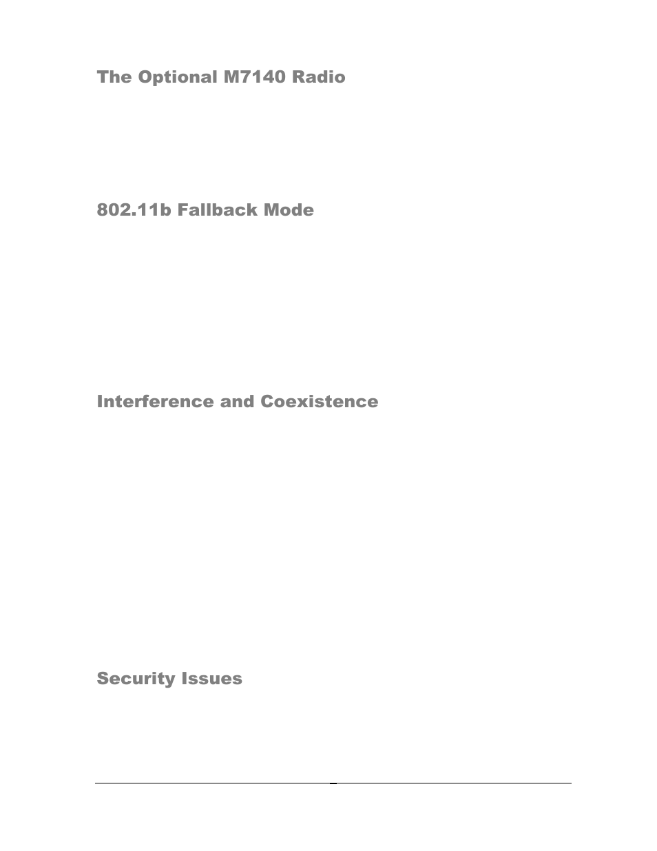 The optional m7140 radio, 11b fallback mode, Interference and coexistence | Security issues | AML M7140 Stationary Terminal User Manual | Page 10 / 56