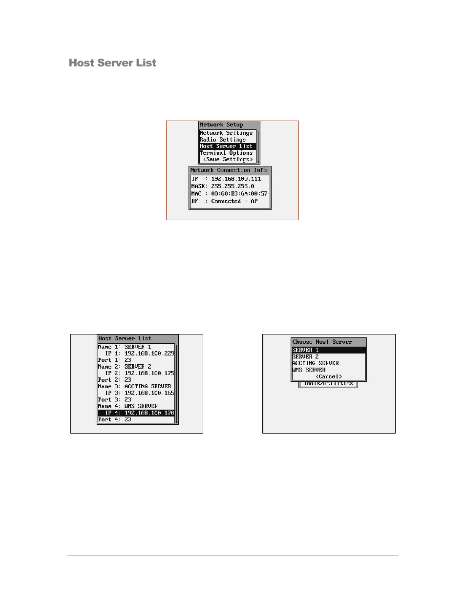 Host server list | AML M7140 Stationary Terminal User Manual | Page 31 / 56