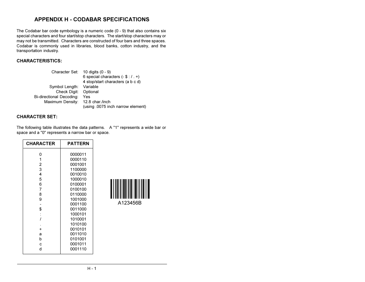 Appendix h - codabar specifications | AML M2500 Decoder User Manual | Page 72 / 81