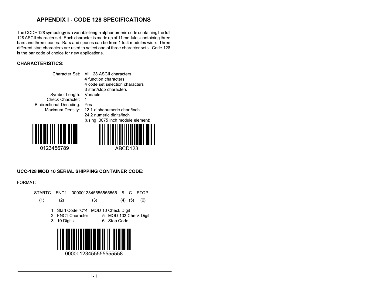 Appendix i - code 128 specifications | AML M2500 Decoder User Manual | Page 73 / 81