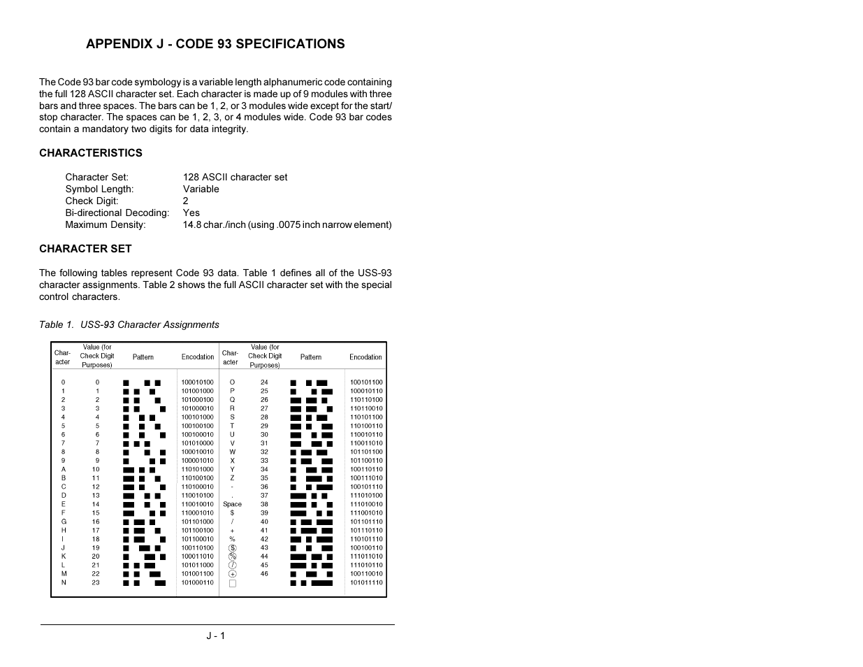 Appendix j - code 93 specifications | AML M2500 Decoder User Manual | Page 77 / 81